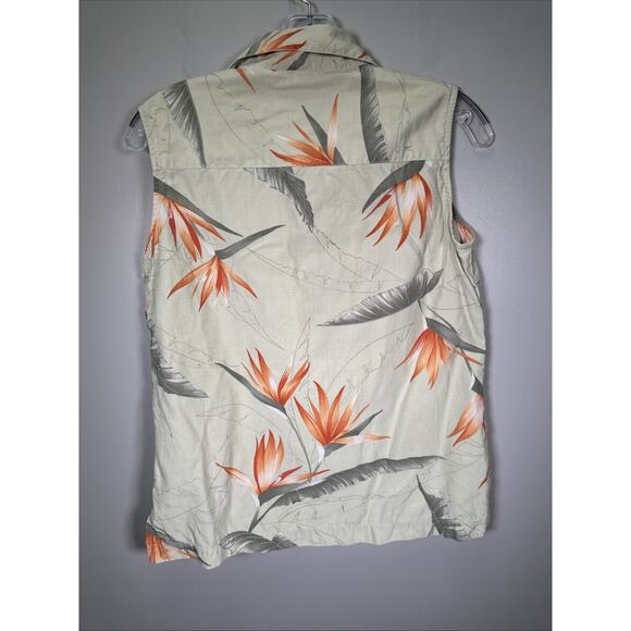 Tommy Bahama Button Front Blouse Womens S Sleeveless Green Silk Floral Tropical - Picture 2 of 6